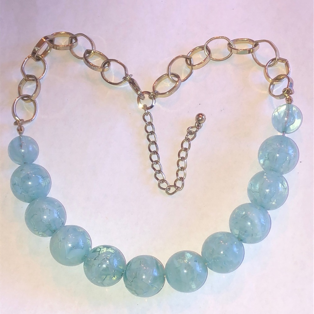 Elegant Pale Blue Beaded Marbled Crackle Beads Boho Necklace